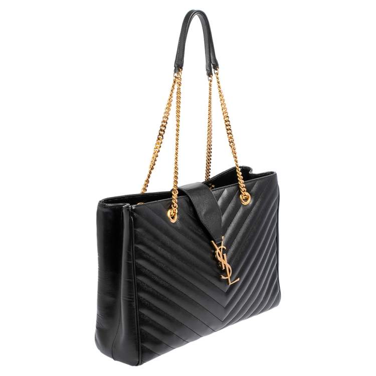 Pre Owned Saint Laurent Black Matelassé Leather Cassandre Shopper Tote