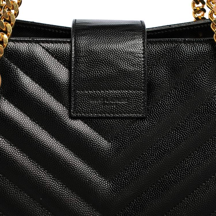 Pre Owned Saint Laurent Black Matelassé Leather Cassandre Shopper Tote