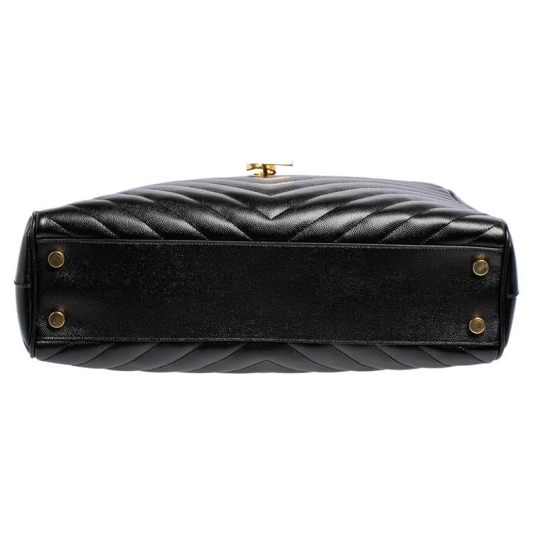 Pre Owned Saint Laurent Black Matelassé Leather Cassandre Shopper Tote