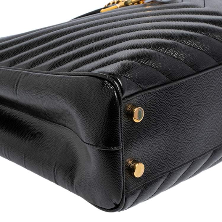 Pre Owned Saint Laurent Black Matelassé Leather Cassandre Shopper Tote