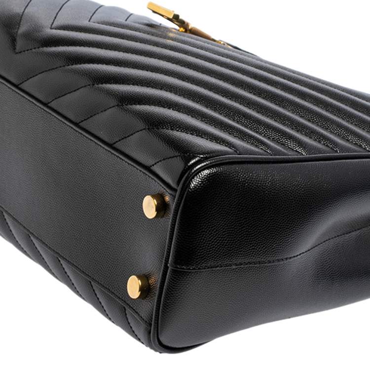 Pre Owned Saint Laurent Black Matelassé Leather Cassandre Shopper Tote