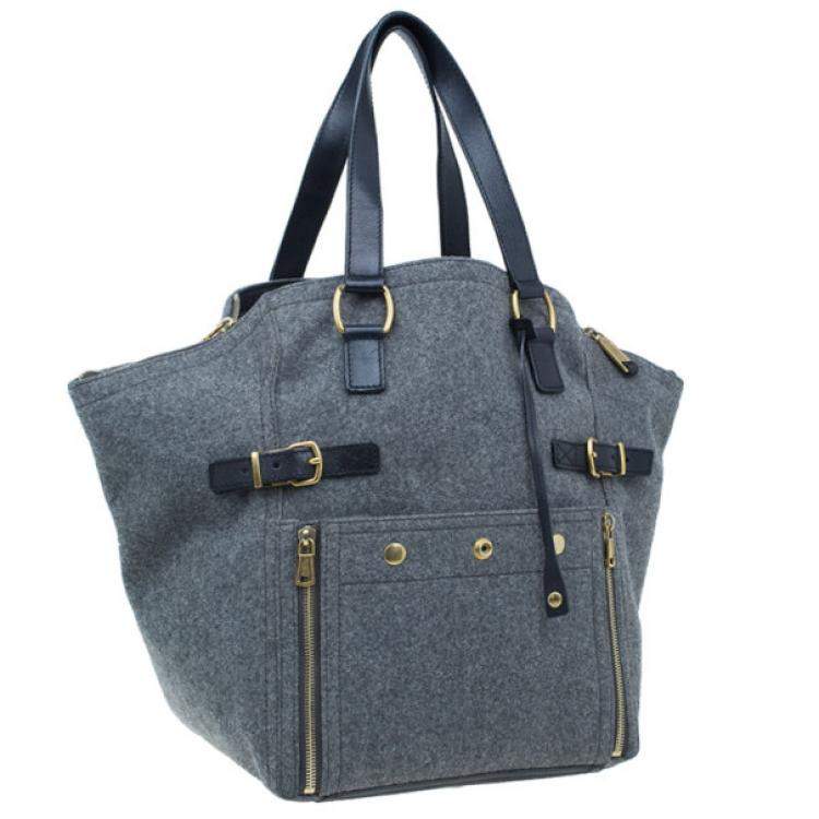 Pre Owned Yves Saint Laurent Grey Felt Downtown Luggage Tote