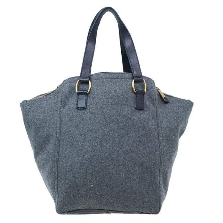 Pre Owned Yves Saint Laurent Grey Felt Downtown Luggage Tote