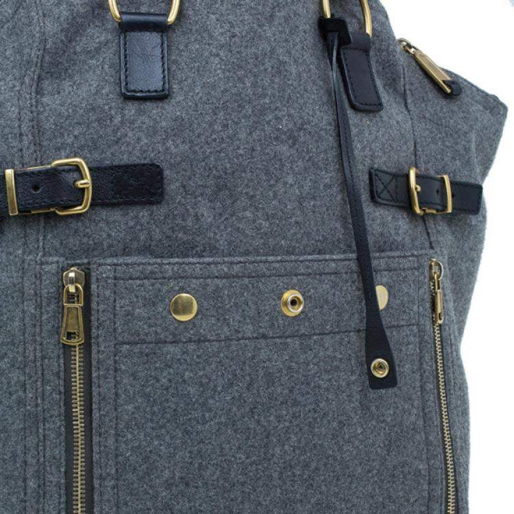 Pre Owned Yves Saint Laurent Grey Felt Downtown Luggage Tote