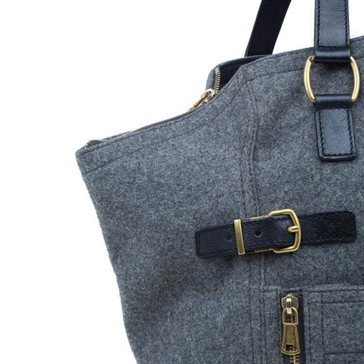 Pre Owned Yves Saint Laurent Grey Felt Downtown Luggage Tote