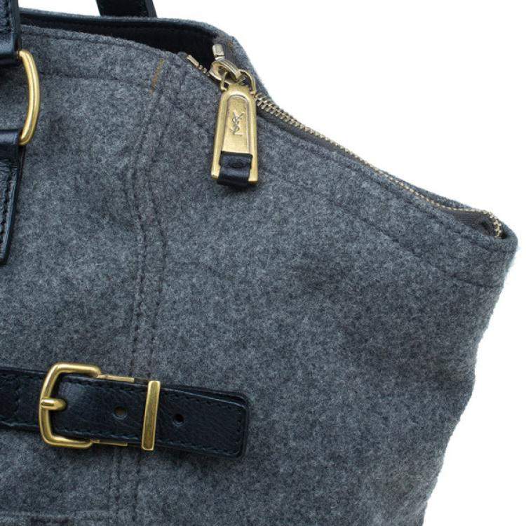 Pre Owned Yves Saint Laurent Grey Felt Downtown Luggage Tote