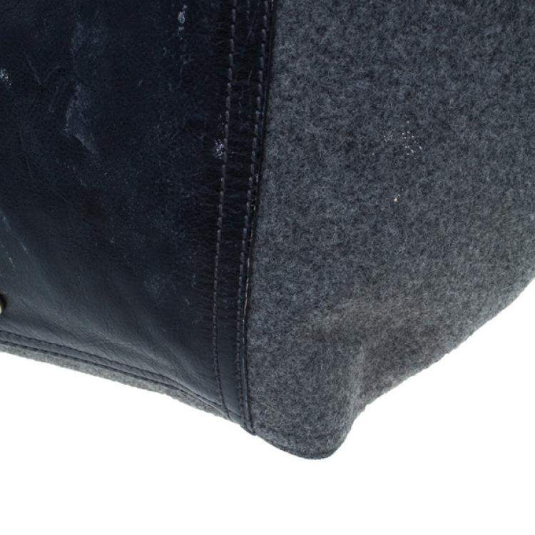 Pre Owned Yves Saint Laurent Grey Felt Downtown Luggage Tote