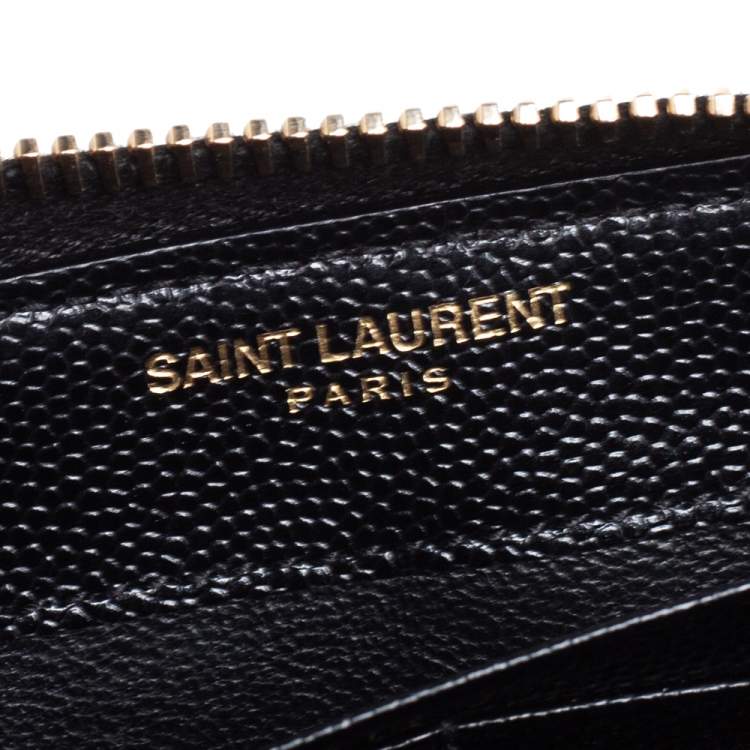 Pre Owned Saint Laurent Black Matelassé Leather Monogram Zip Around Wallet