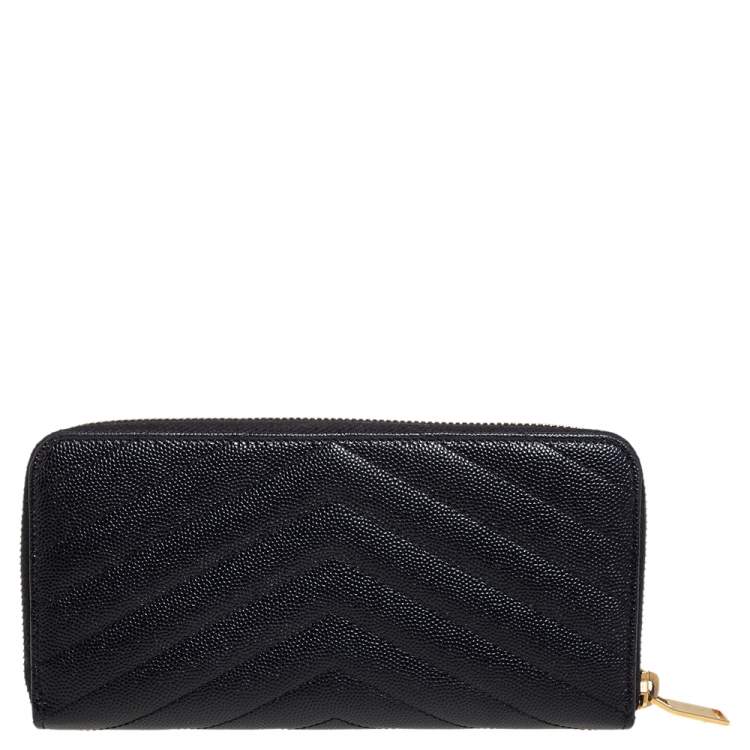 Pre Owned Saint Laurent Black Matelassé Leather Monogram Zip Around Wallet