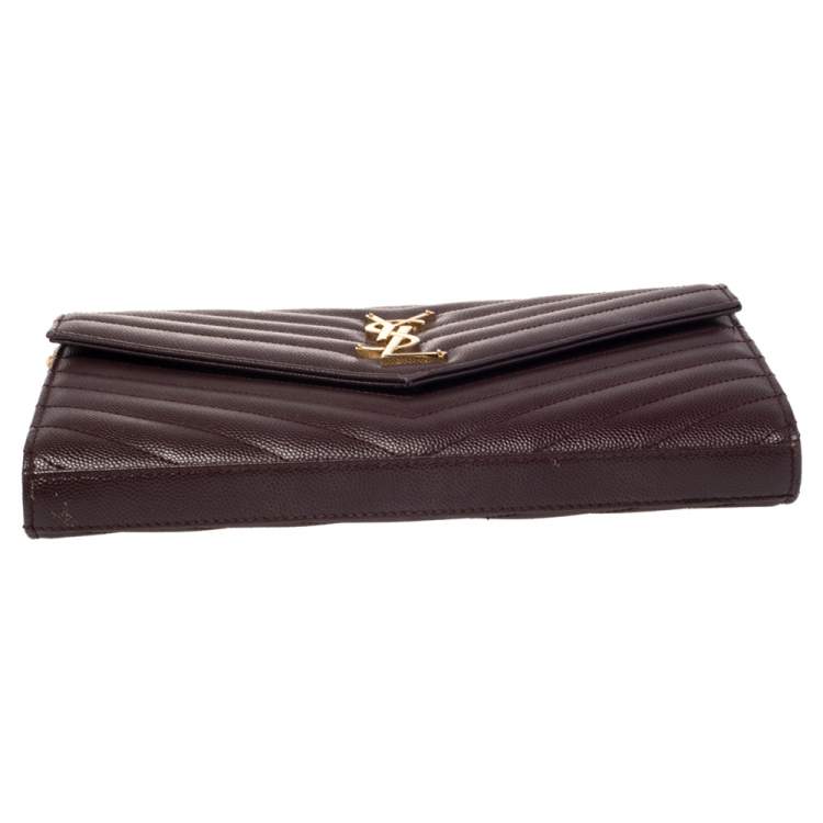 Pre Owned Saint Laurent Burgundy Matelassé Leather Monogram Envelope Wallet on Chain