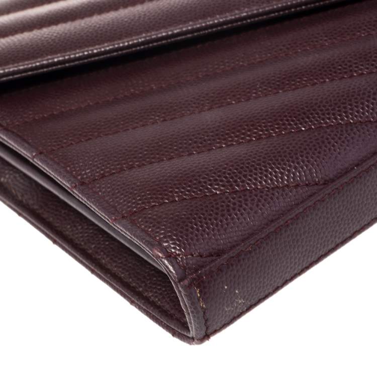 Pre Owned Saint Laurent Burgundy Matelassé Leather Monogram Envelope Wallet on Chain
