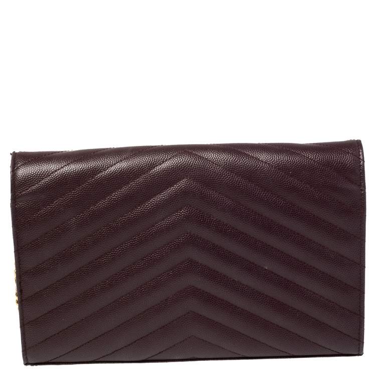 Pre Owned Saint Laurent Burgundy Matelassé Leather Monogram Envelope Wallet on Chain