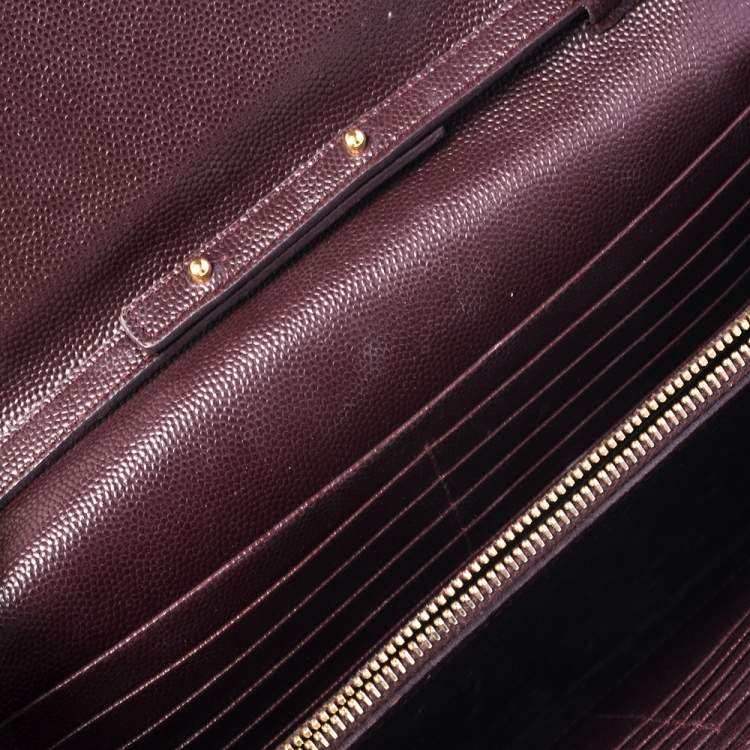 Pre Owned Saint Laurent Burgundy Matelassé Leather Monogram Envelope Wallet on Chain