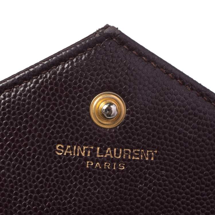 Pre Owned Saint Laurent Burgundy Matelassé Leather Monogram Envelope Wallet on Chain