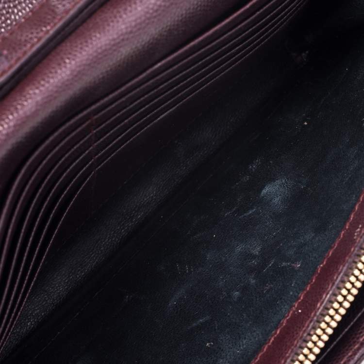 Pre Owned Saint Laurent Burgundy Matelassé Leather Monogram Envelope Wallet on Chain