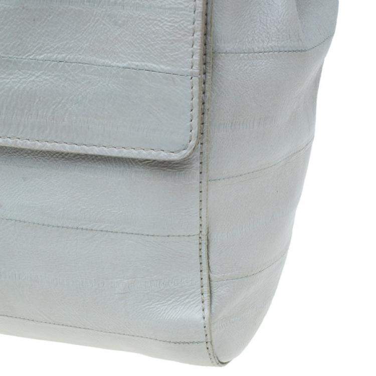 Pre Owned Yves Saint Laurent White Crocodile-Embossed Leather Flap Bag