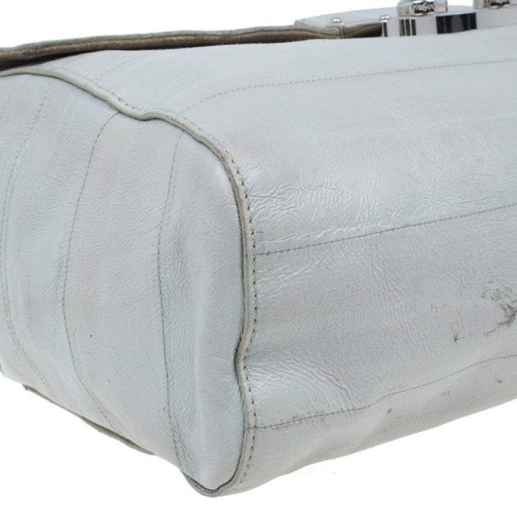 Pre Owned Yves Saint Laurent White Crocodile-Embossed Leather Flap Bag