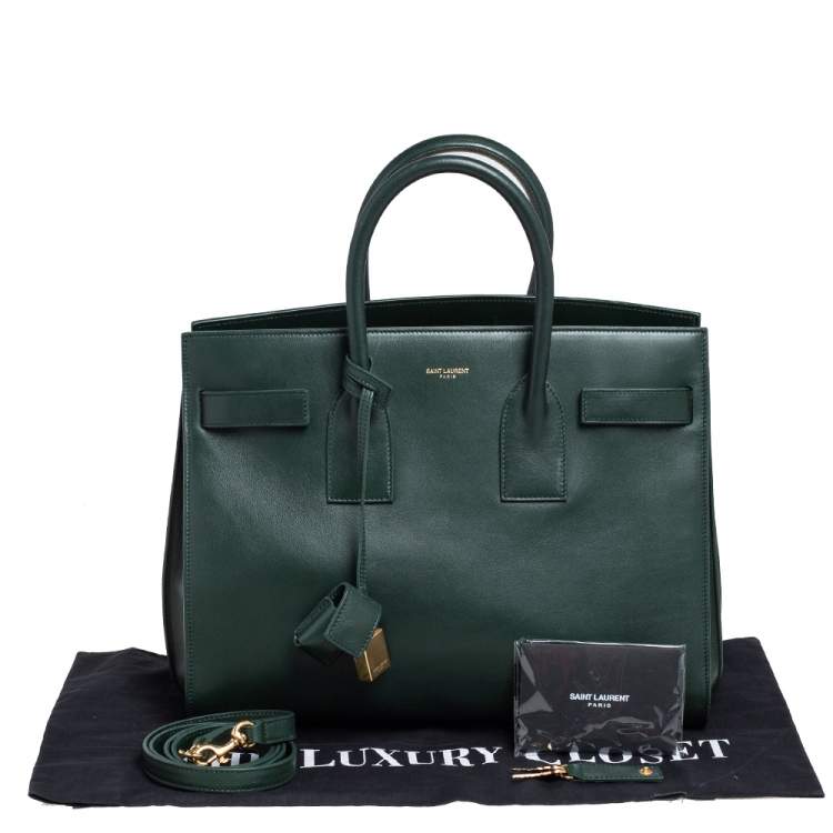 Pre Owned Saint Laurent Green Leather Small Classic Sac De Jour Tote