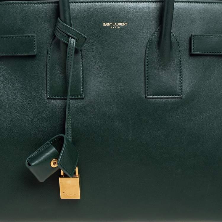 Pre Owned Saint Laurent Green Leather Small Classic Sac De Jour Tote