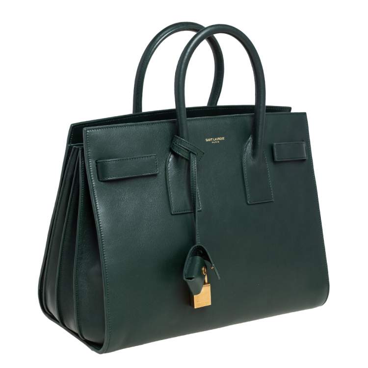Pre Owned Saint Laurent Green Leather Small Classic Sac De Jour Tote