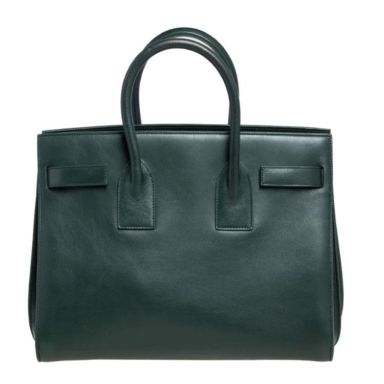 Pre Owned Saint Laurent Green Leather Small Classic Sac De Jour Tote