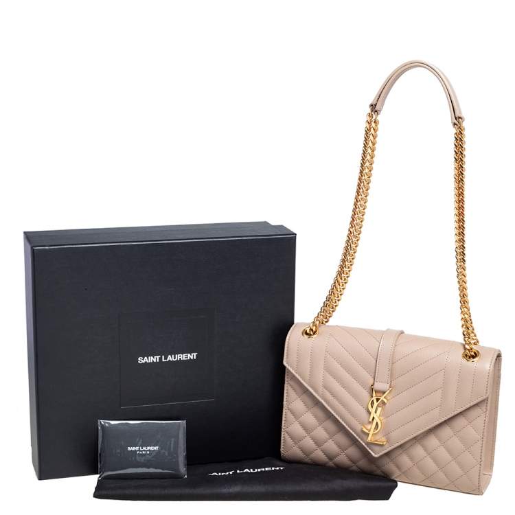 Pre Owned Saint Laurent Beige Tri Quilted Leather Monogram Envelope Shoulder Bag