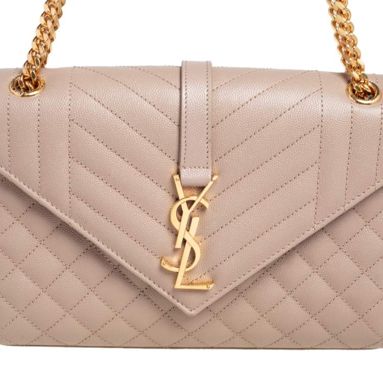 Pre Owned Saint Laurent Beige Tri Quilted Leather Monogram Envelope Shoulder Bag