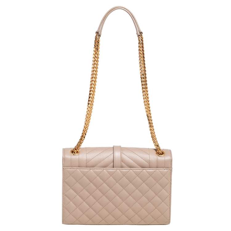 Pre Owned Saint Laurent Beige Tri Quilted Leather Monogram Envelope Shoulder Bag