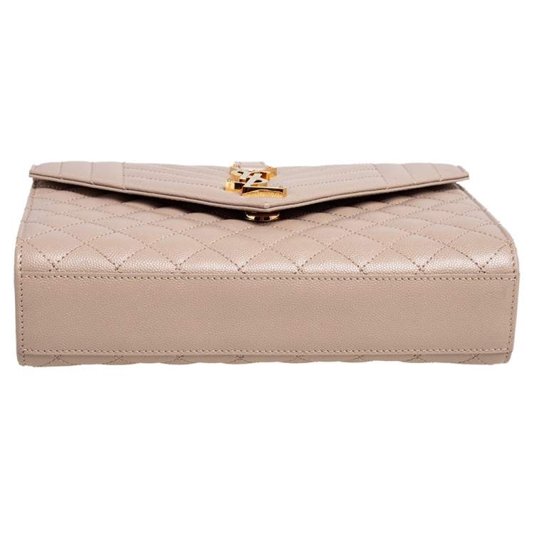 Pre Owned Saint Laurent Beige Tri Quilted Leather Monogram Envelope Shoulder Bag