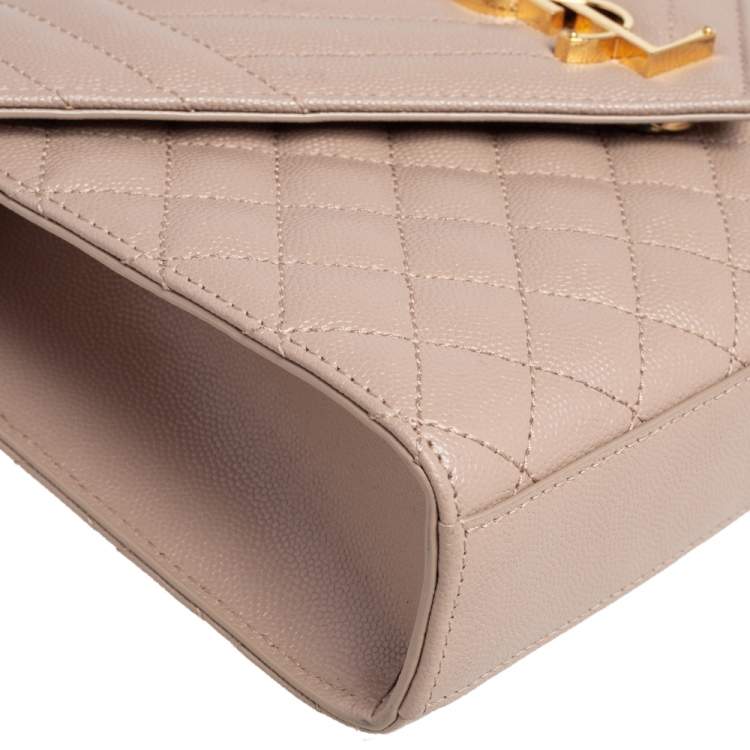 Pre Owned Saint Laurent Beige Tri Quilted Leather Monogram Envelope Shoulder Bag