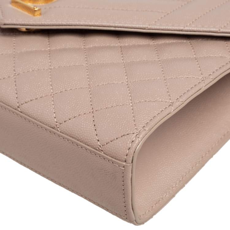 Pre Owned Saint Laurent Beige Tri Quilted Leather Monogram Envelope Shoulder Bag