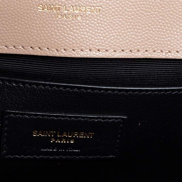 Pre Owned Saint Laurent Beige Tri Quilted Leather Monogram Envelope Shoulder Bag