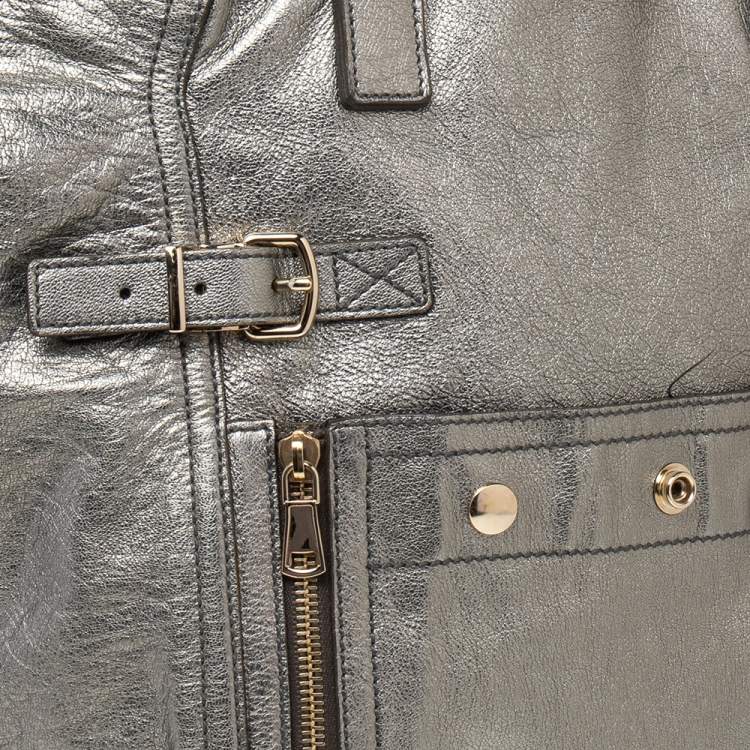 Pre Owned Yves Saint Laurent Grey Metallic Leather Downtown Tote