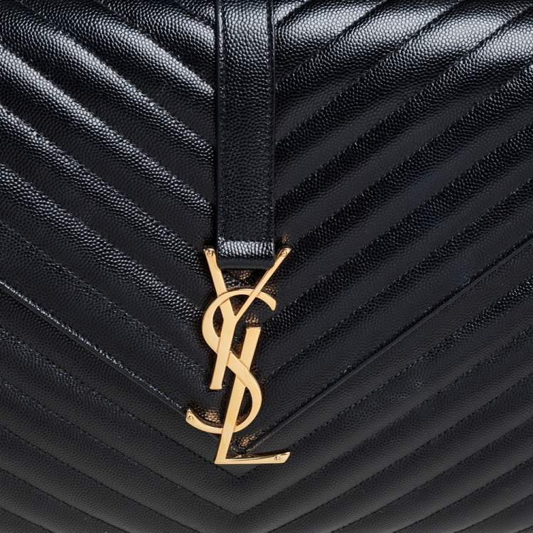 Pre Owned Saint Laurent Black Chevron Quilted Leather Monogram Envelope Shoulder Bag