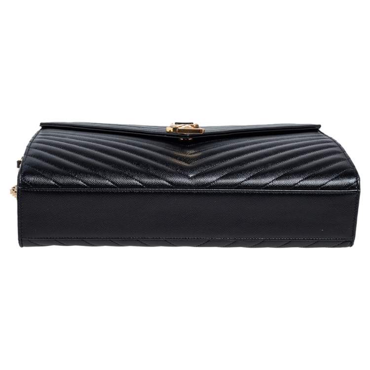 Pre Owned Saint Laurent Black Chevron Quilted Leather Monogram Envelope Shoulder Bag