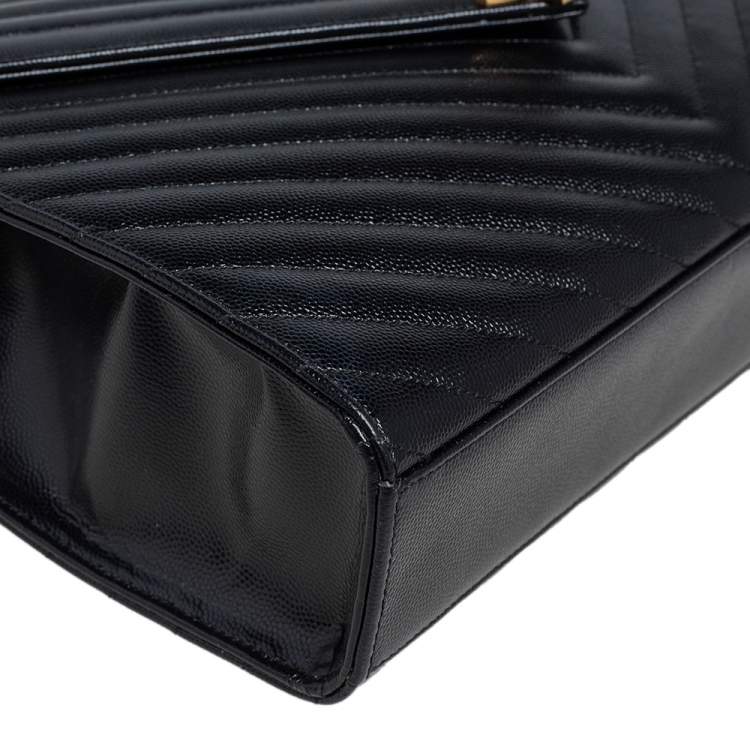 Pre Owned Saint Laurent Black Chevron Quilted Leather Monogram Envelope Shoulder Bag