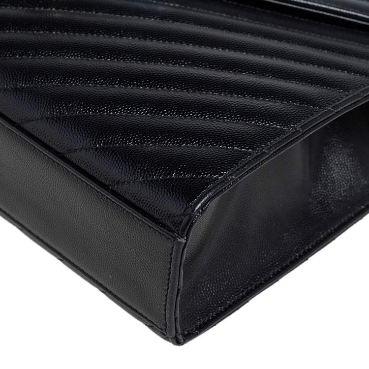 Pre Owned Saint Laurent Black Chevron Quilted Leather Monogram Envelope Shoulder Bag