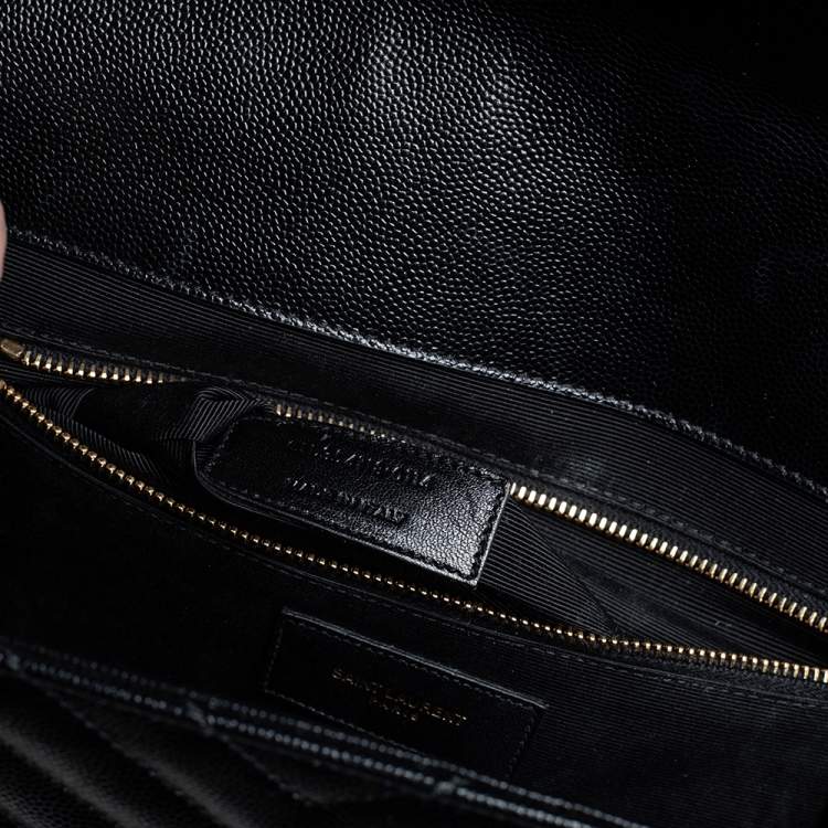 Pre Owned Saint Laurent Black Chevron Quilted Leather Monogram Envelope Shoulder Bag