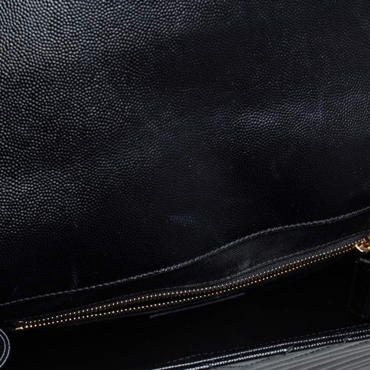 Pre Owned Saint Laurent Black Chevron Quilted Leather Monogram Envelope Shoulder Bag
