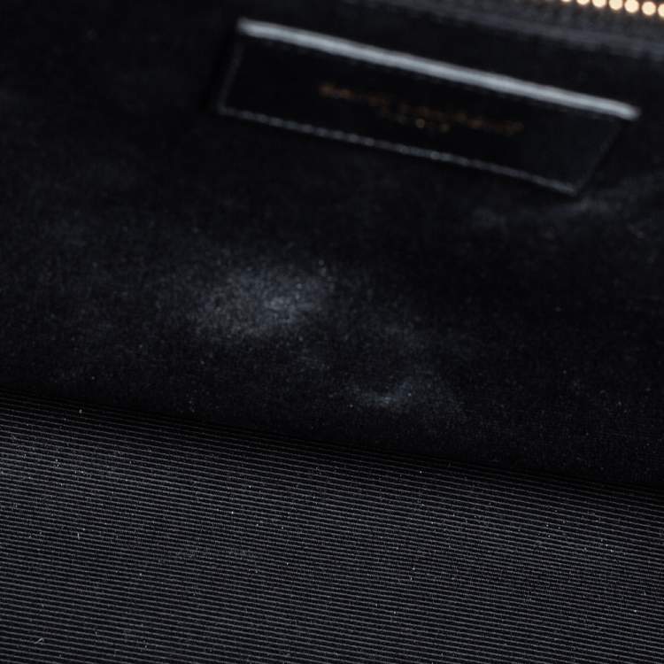 Pre Owned Saint Laurent Black Chevron Quilted Leather Monogram Envelope Shoulder Bag