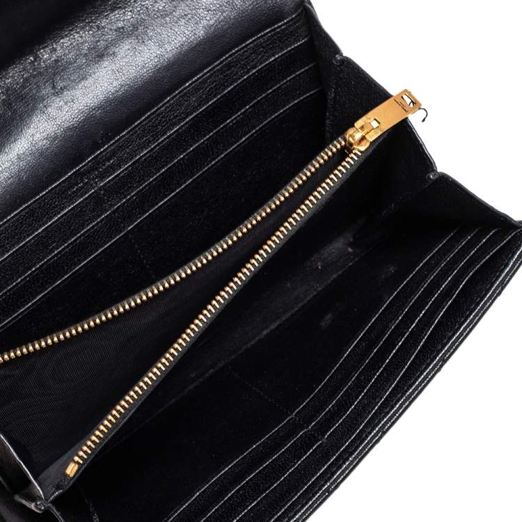 Saint Laurent Black Monogram Chevron Leather Compact Zip Around Wallet