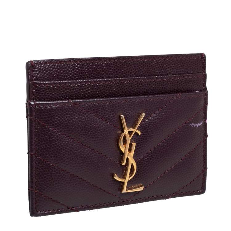 Pre Owned Saint Laurent Burgundy Matelassé Leather Monogram Card Holder