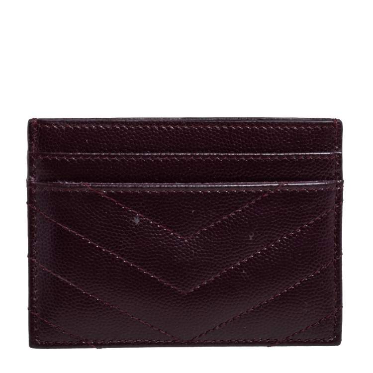 Pre Owned Saint Laurent Burgundy Matelassé Leather Monogram Card Holder