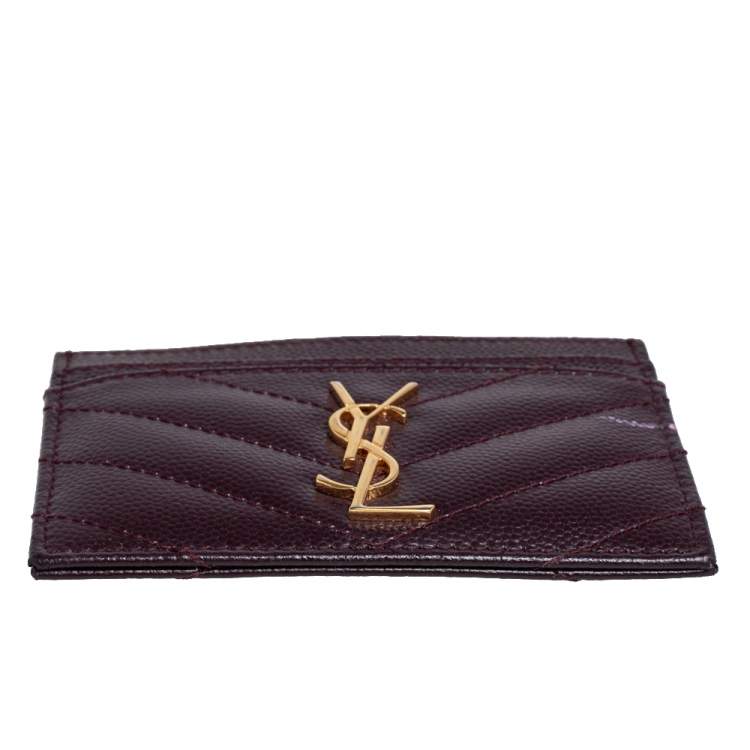 Pre Owned Saint Laurent Burgundy Matelassé Leather Monogram Card Holder