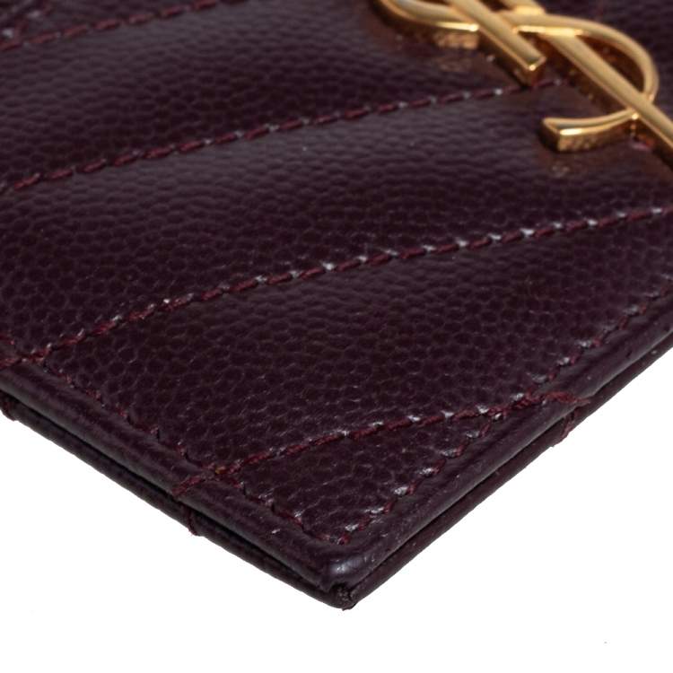 Pre Owned Saint Laurent Burgundy Matelassé Leather Monogram Card Holder