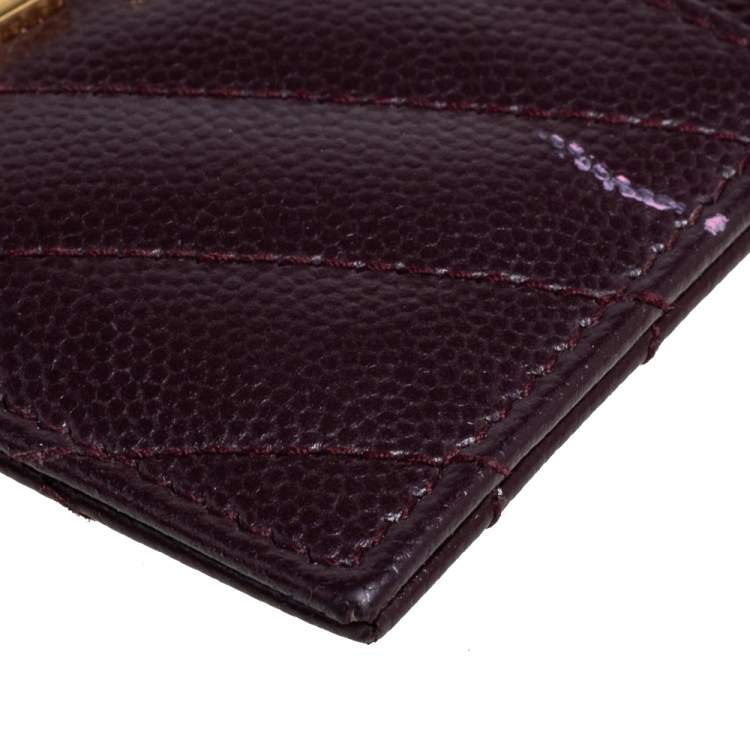 Pre Owned Saint Laurent Burgundy Matelassé Leather Monogram Card Holder