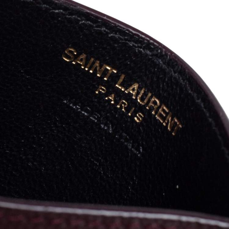 Pre Owned Saint Laurent Burgundy Matelassé Leather Monogram Card Holder