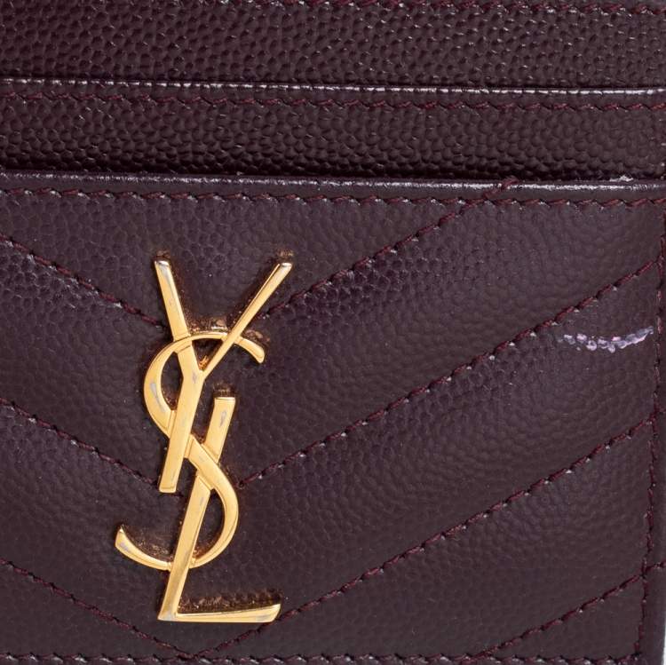 Pre Owned Saint Laurent Burgundy Matelassé Leather Monogram Card Holder
