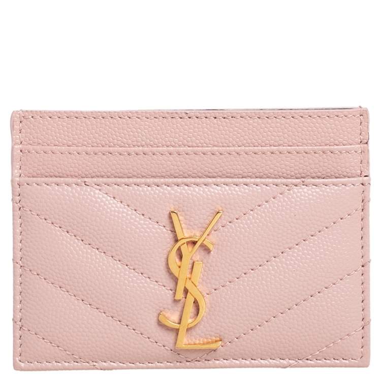 Pre Owned Saint Laurent Pink Matelassé Leather Monogram Card Holder