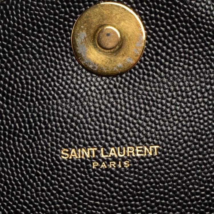 Pre Owned Saint Laurent Black Chevron Quilted Leather Monogram Envelope Shoulder Bag